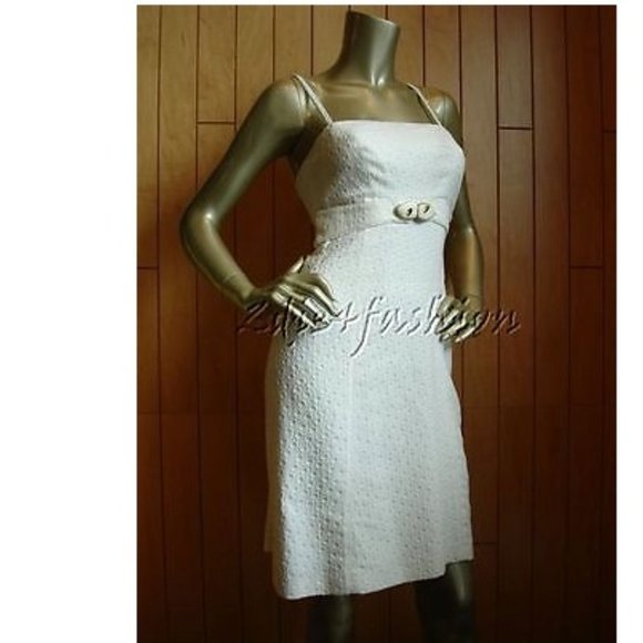 NWT AGNONA White Textured Sheath Shell Belt Strapless Cotton Dress 2 - Picture 2 of 6